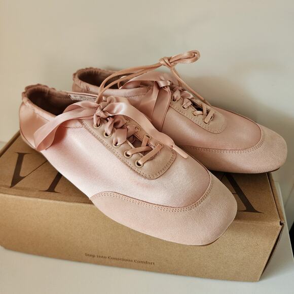 Vivaia Cristina Square Toe Lace-Up Satin Sneakerina Peach Blush EU 37.5 US 7 NEW - Picture 2 of 8